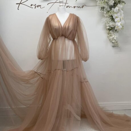 rosa amour tulle maternity gown sheer sand coloured dress